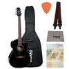 Ashton Acoustic Guitar Bundles BUNDLE / Black Gloss Ashton D10C 39-inch Cutaway Acoustic Guitar with Gigbag, Picks, Strap, Cloth & Ebook