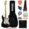 Henrix Electric Guitars Black Henrix ST 6 String Strat Style Electric Guitar with Amplifier, Gigbag, Tuner, Strap, Picks, Polishing Cloth, Cable & E-Book