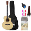 Vault Electro Acoustic Guitar Bundles Natural Vault EA40CE 41 inch Premium Solid Spruce-Top Cutaway Electro Acoustic Guitar with Bag, Strap, Picks, Tuner, Polishing Cloth & Ebook